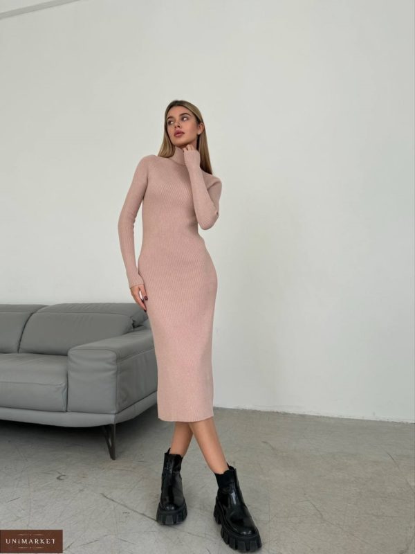 Купить бежевое Вязаное бесшовное платье (размер 42-50) в интернет-магазине онлайн