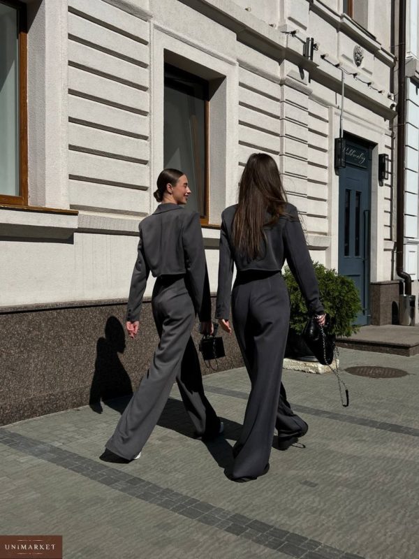 Приобрести недорого серый Брючный костюм с укороченным жакетом онлайн для женщин