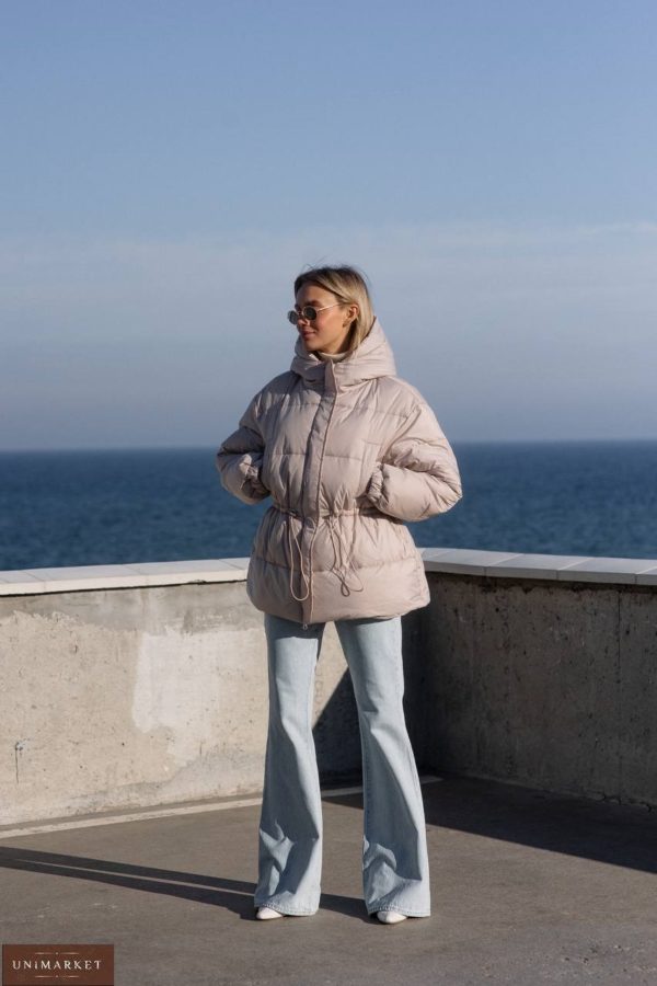 Замовити онлайн беж зимову куртку на пуху для жінок в Україні