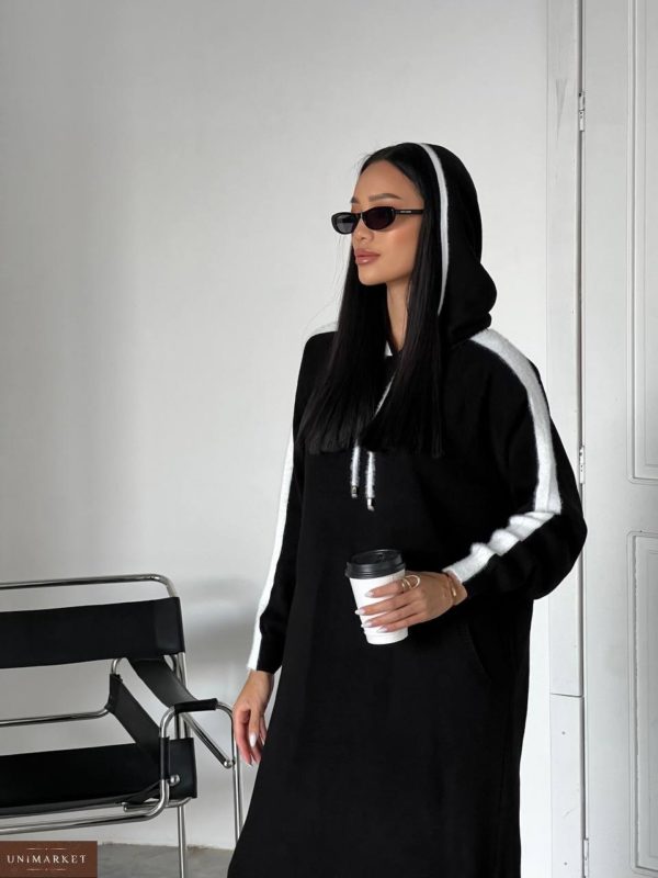 Заказать в интернет-магазине Зимнее платье макси с капюшоном черное в Украине
