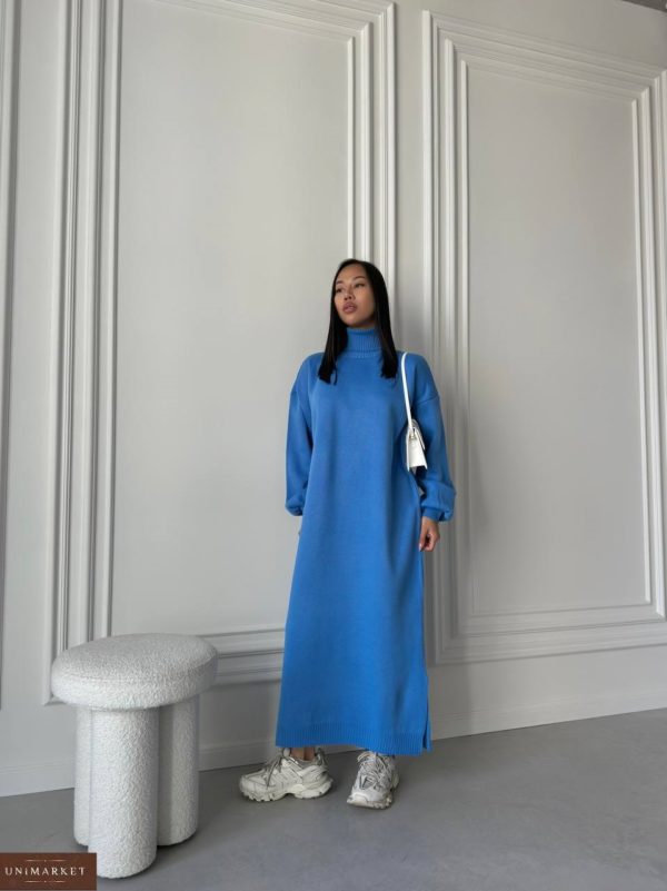 Купити блакитне жіноче в'язане плаття оверсайз на зиму дешево