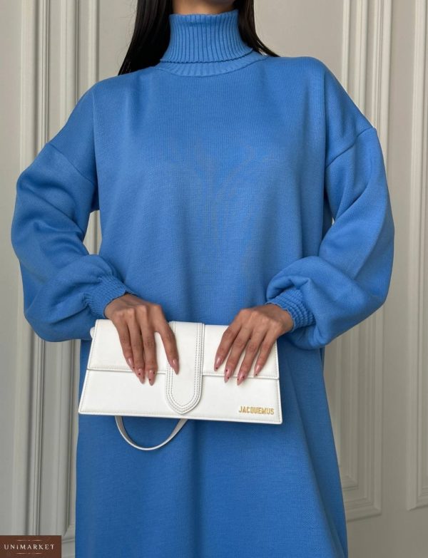 Купить по скидке голубое женское Вязаное платье оверсайз