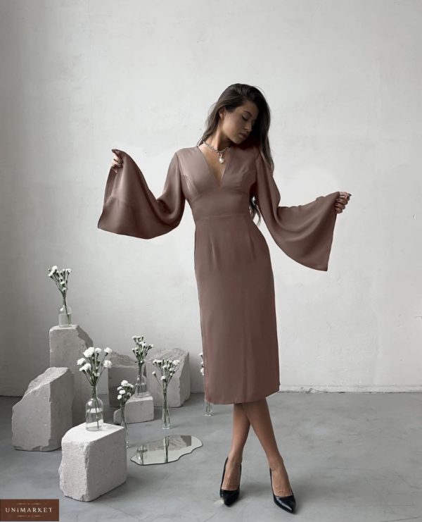 Купити коричневе шовкове плаття з відкритою спиною онлайн в Україні