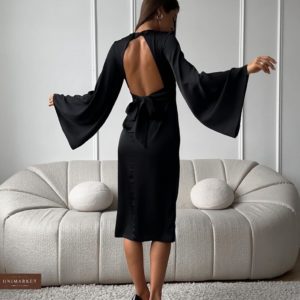 Заказать черное Платье из шелка с открытой спиной в Украине женское