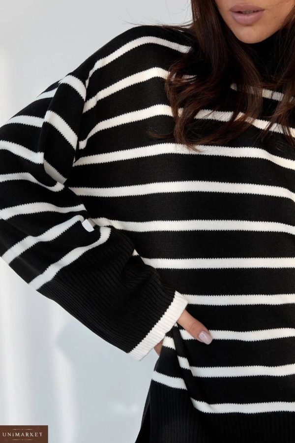 Придбати онлайн чорно-білий светр у смужку з розрізами для жінок