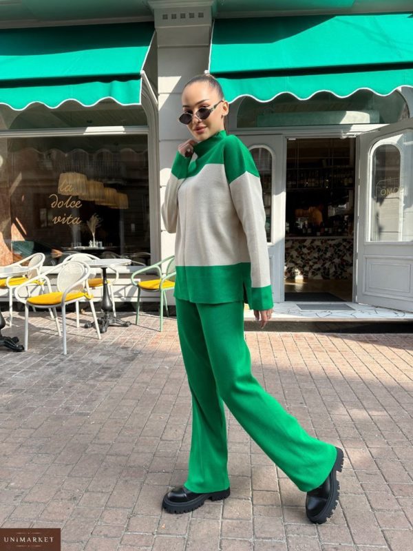 Купити жіночий зелений Костюм: светр та штани палаццо по знижці