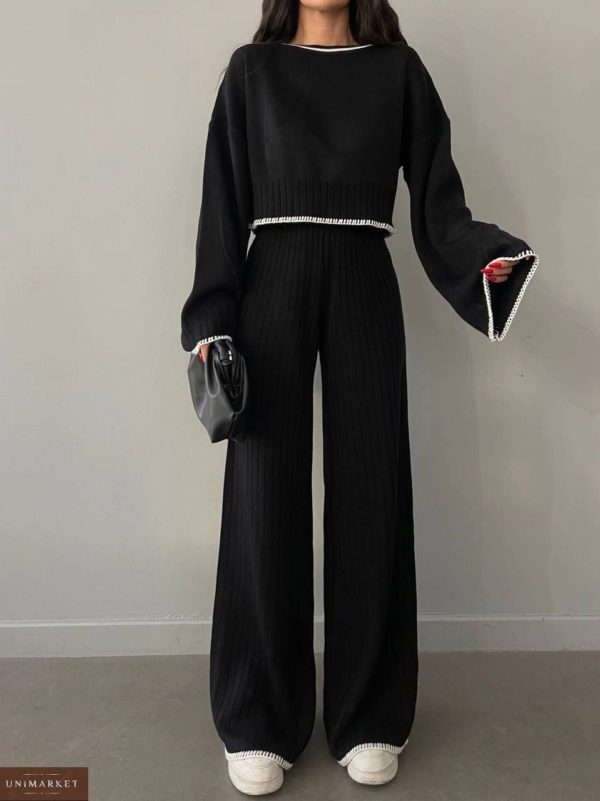 Замовити чорний жіночий костюм з брюками-кюлотами в Україні