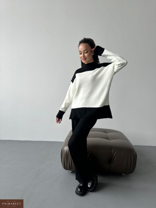 Купить черно-белый женский Костюм: свитер и брюки палаццо в интернете