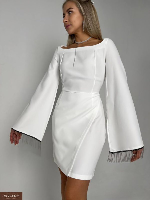 Купити білу Сукню з металевою бахромою в інтернеті для жінок