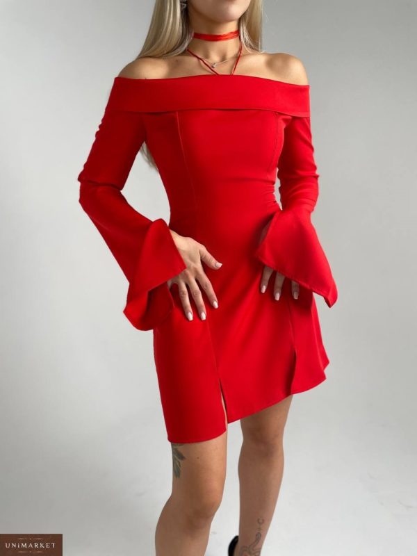 Замовити Сукню з розкльошеними рукавами червоного кольору зі знижкою жіночу