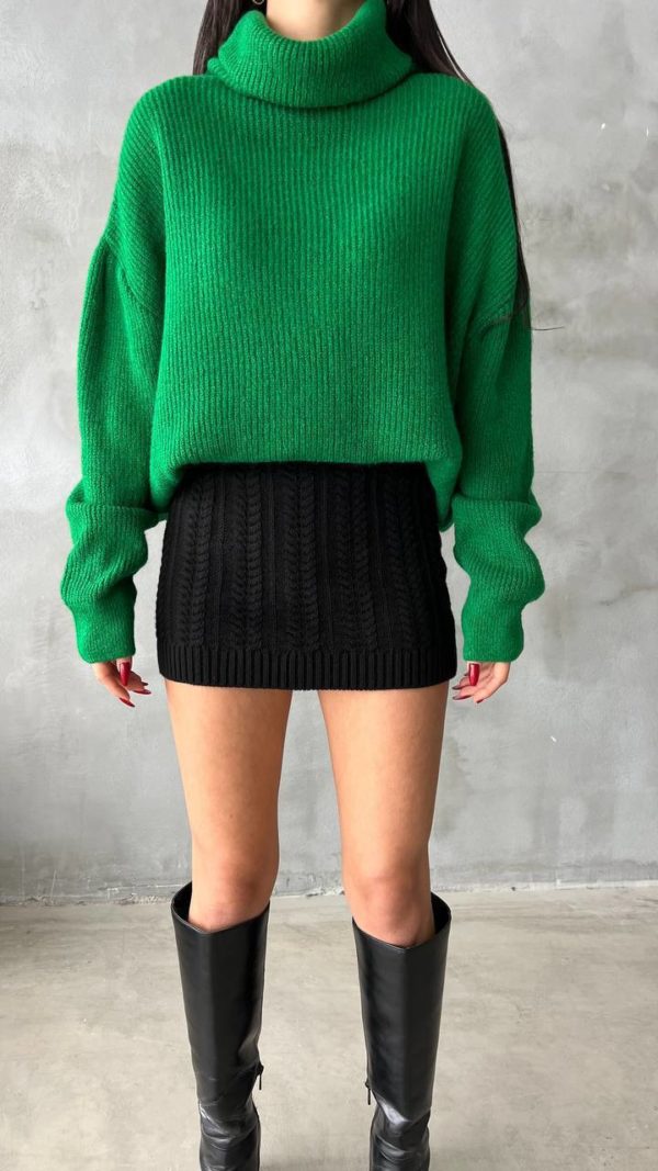 Купить женский свитер зеленого цвета с высоким горлышком в Украине хорошего качества недорогой