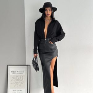 купить женскую юбку миди из экокожи хорошего качества черную в Украине недорого