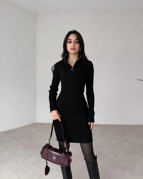 Заказать Купить женское базовое вязанное платье с длинным рукавом светлое темное белого черного цвета хорошего качества по оптимальной цене недорогое в Украине