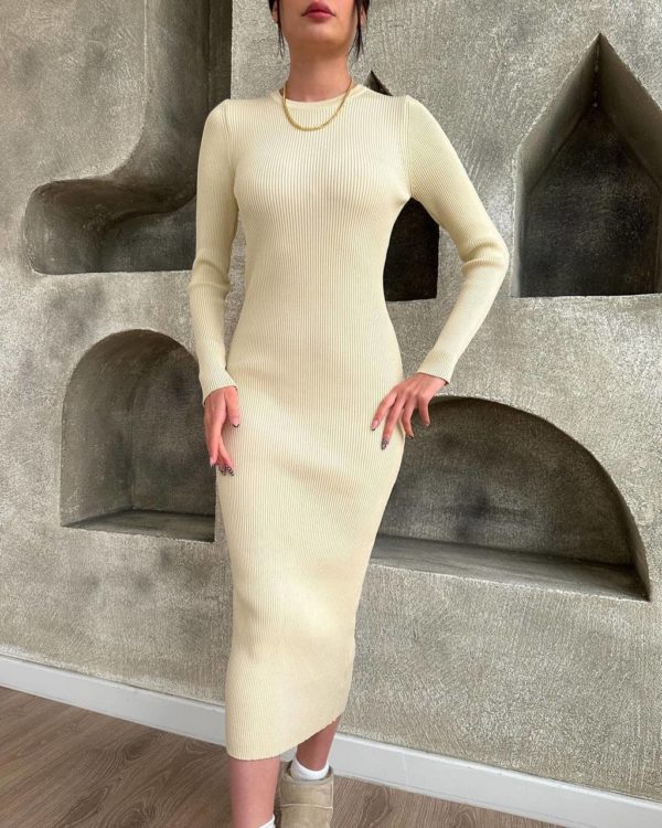 Заказать Купить женское базовое платье теплое с начесом в рубчик серое бежевое молочное светлое темное черное коричневого цвета хорошего качества по оптимальной цене недорогое в Украине