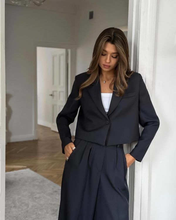 Купить женский классический брючный костюм брюки палаццио черного серого цвета по оптимальной цене недорогой хорошего качества в Украине
