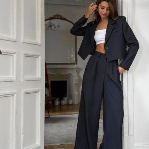 Заказать Купить женский классический брючный костюм брюки палаццио черного серого цвета по оптимальной цене недорогой хорошего качества в Украине
