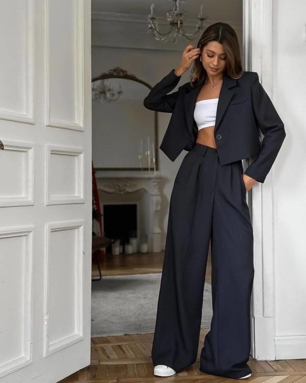 Заказать Купить женский классический брючный костюм брюки палаццио черного серого цвета по оптимальной цене недорогой хорошего качества в Украине