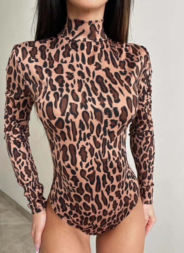 Купить женский боди с длинным рукавом хорошего качества по оптимальной цене недорогое леопардовое черное бежевое темное светлое в Украине Украина