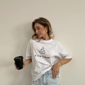 Купить женскую белую футболку с надписью хорошего качества катоновую по оптимальной цене недорогую в Украине Украина