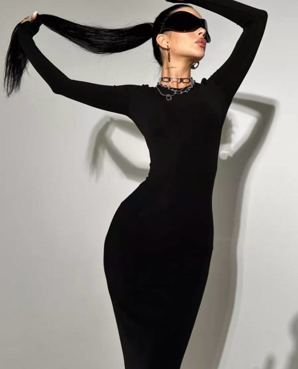 Приобрести Купить женское черное платье макси с длинными рукавами хорошего качества по оптимальной цене недорогое в Украине Украина