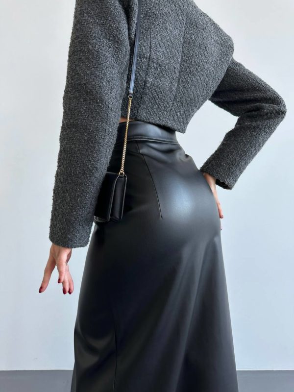 Приобрести Купить женскую юбку макси из экокожи хорошего качества черного цвета по оптимальной цене недорого в Украине Украина