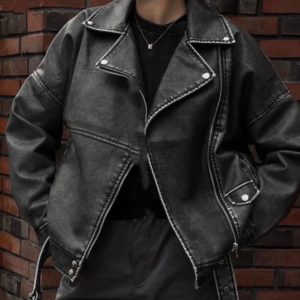 приобрести Купить женскую куртку косуху в стиле винтаж серого цвета по оптимальной цене недорогую хорошего качества из экокожи в Украине Украина