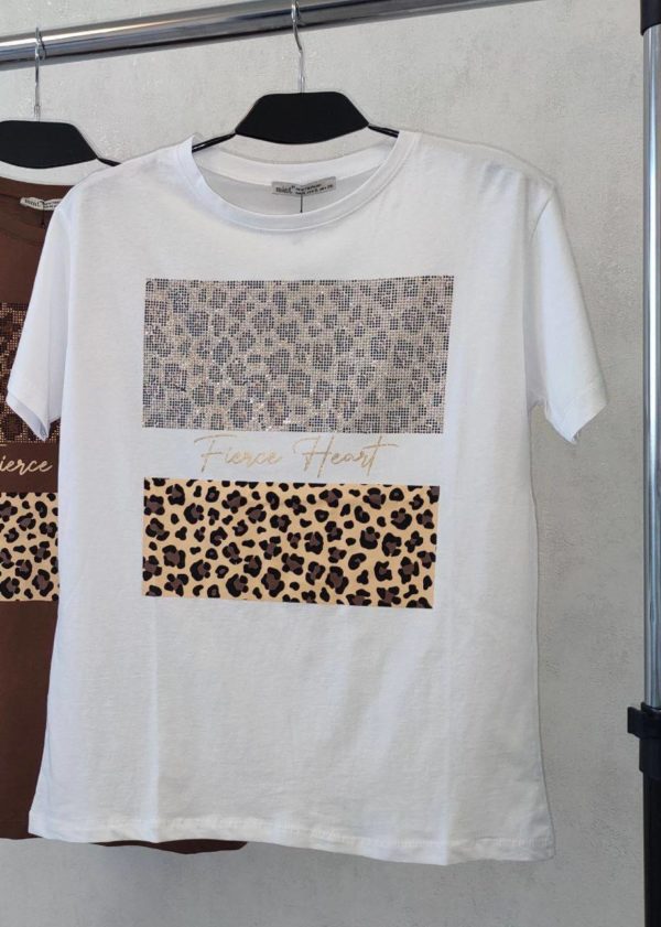 Приобрести заказать хочу Купить женскую футболку с принтом хорошего качества по оптимальной цене недорогую светлую белого цвета тигровую леопардовую в Украине Украина котоновую котон