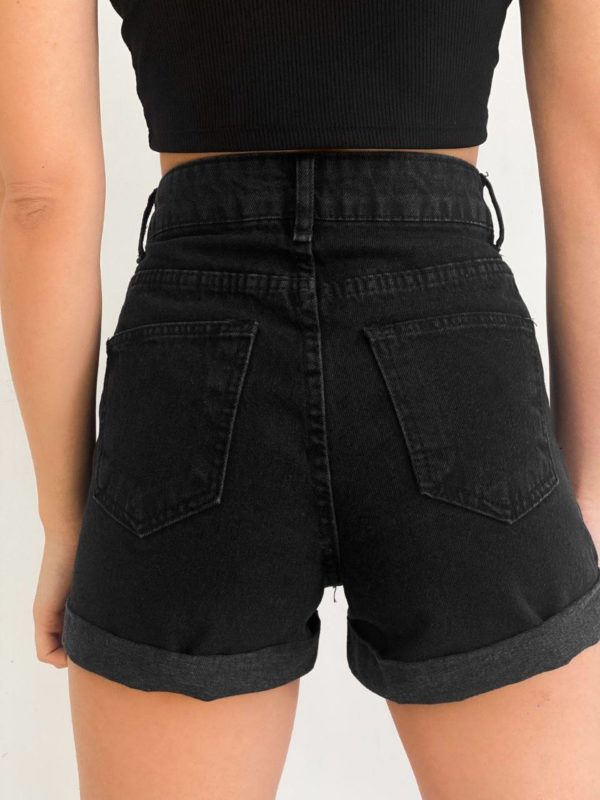 Приобрести Заказать женские джинсовые шорты с подворотом черного цвета черные темные хорошего качества по оптимальной цене в Украине Украина котон