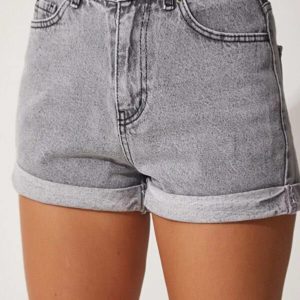 Купить Заказать женские короткие джинсовые шорты с подворотом светло серые сырые светлые хорошего качества по оптимальной цене недорогие в Украине Украина
